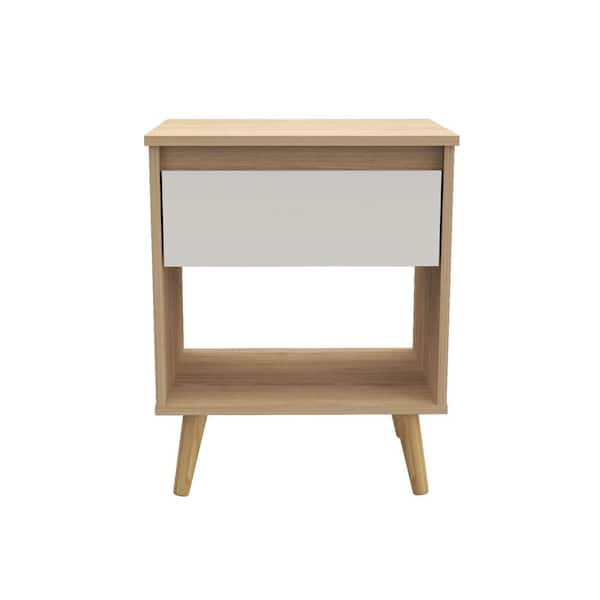 Inval Sand Oak and White 1-Drawer 18.89 in. W Nightstand