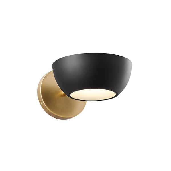 TUXEDO PARK LIGHTING 7 in. W x 5 in. H 1-Light Matte Black/Natural Brass Contemporary Wall Sconce with Metal Shade