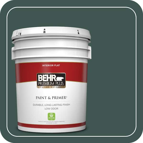 BEHR PREMIUM PLUS 5 gal. Home Decorators Collection #HDC-CL-21A Dark Everglade Flat Low Odor Interior Paint & Primer