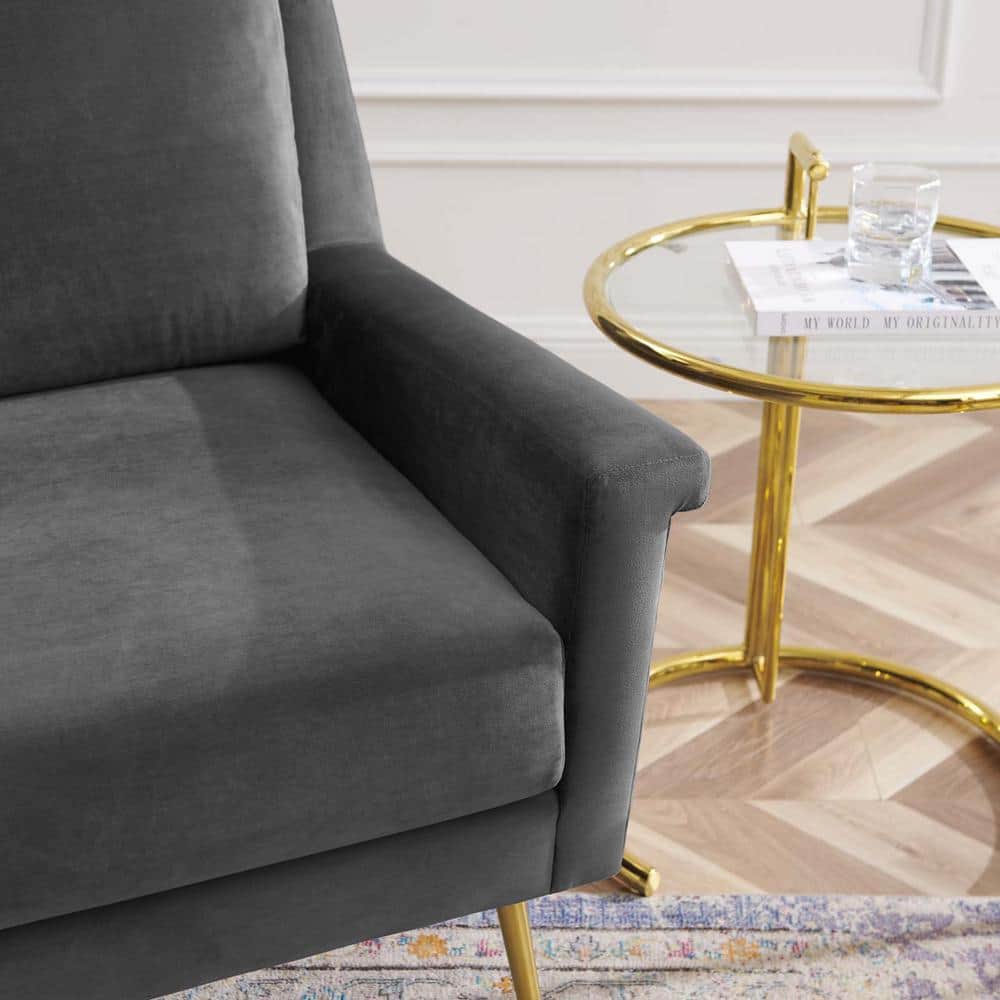 Chesapeake Gold & Gray Velvet Accent Armchair with Brushed Legs