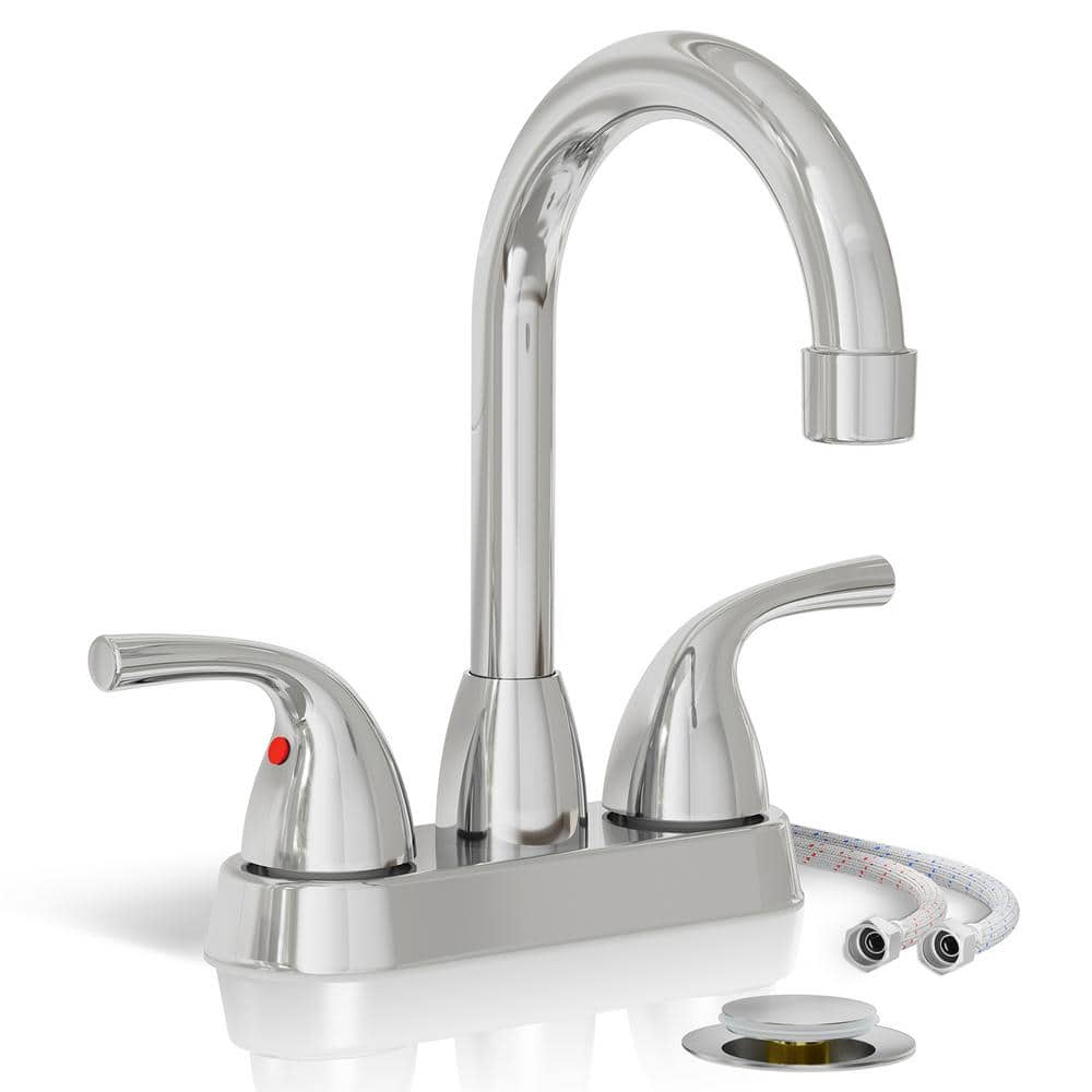 Chrome High Arc Double Handle Bathroom Faucet with Pop-Up Drain