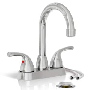 Chrome 2 or 3 Hole Bathroom Sink Faucet 4 in. Centerset, Two Handles Copper Faucet, with Metal Pop-up Drain Assembly