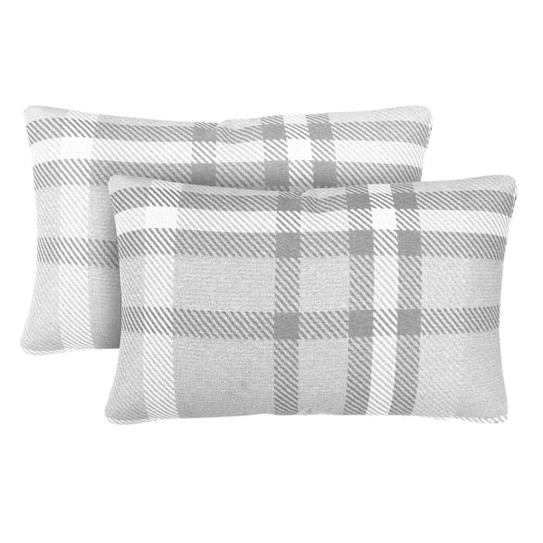 Astella Tartan Charcoal Lumbar Outdoor Accent Throw Pillow (Set of 2)