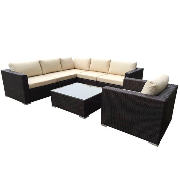 Noble House Santa Rosa Multi Brown 7-Piece Wicker Outdoor Sectional Set ...