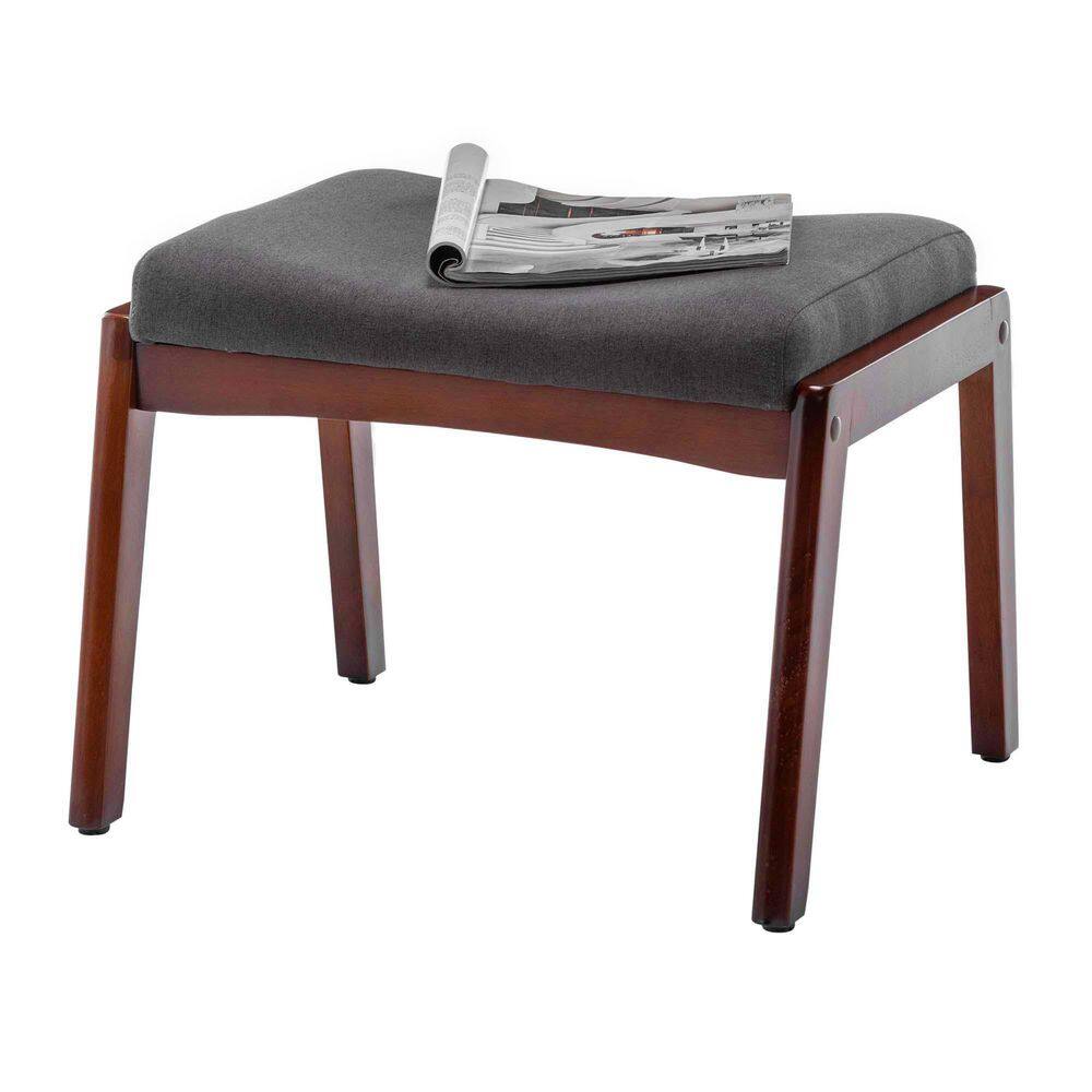 Dark Gray and Espresso Mid-Century Modern Accent Ottoman Stool
