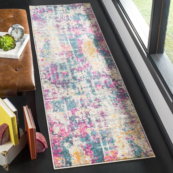 Madison Ivory/Blue 2 ft. x 6 ft. Solid Runner Rug
