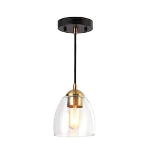 1-Light Brass Gold Mini Pendant Light, Seeded Glass Black Pendant Hanging Light, Modern Light Fixture for Kitchen Island