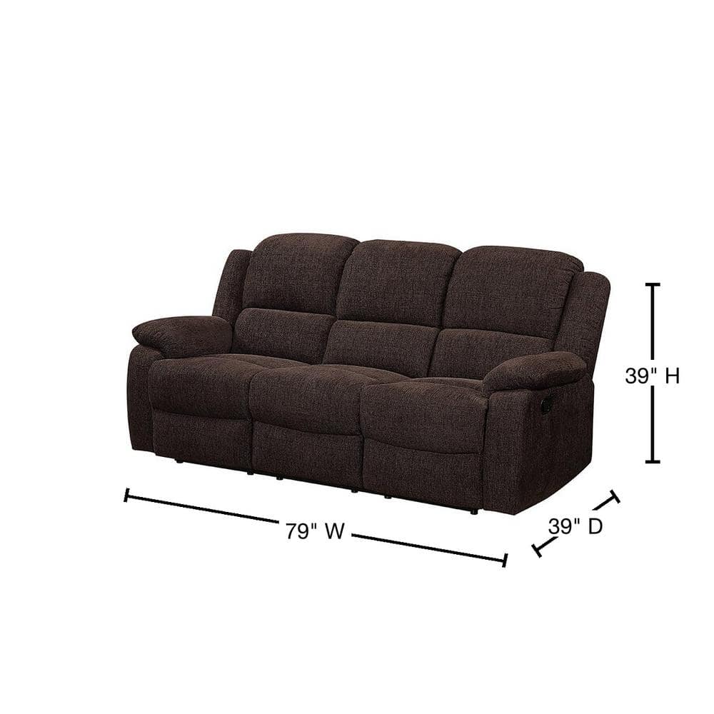 Kalen 78'' Velvety Brown Chenille Reclining Sofa with Cup Holders