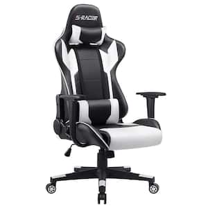 Gaming Chair Racing style Chair Office Chair High Back PU Leather Computer Chair with Headrest (White)