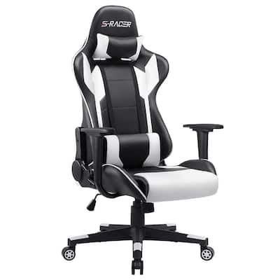 Bigzzia Gaming Chair Pu Leather Office Chair with Ergonomic Lumbar Pillow,  Reclining Racing Game Chair Backrest and Seat Height Adjustable Swivel  Recliner,Esports Chair with Headrest 