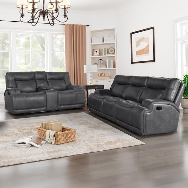New Classic Furniture Titan 2-Piece Gray Faux Leather Manual Living Room Set