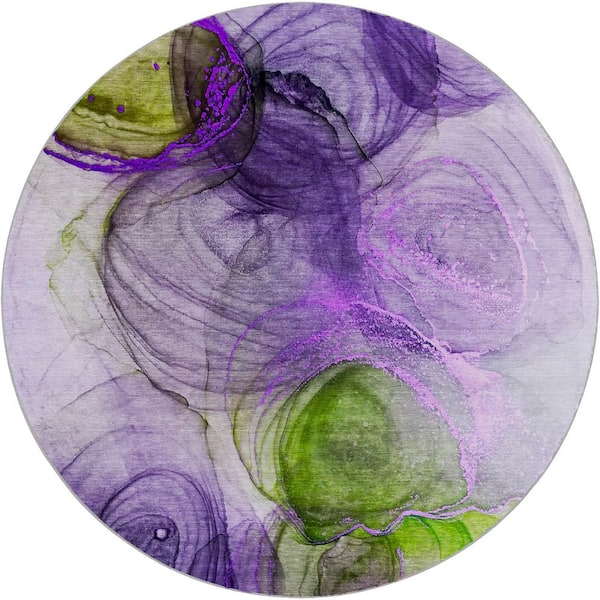 Dream Shag Premium Machine Washable Abstract ADS513 Purple 8 ft. x 8 ft. Round Rug