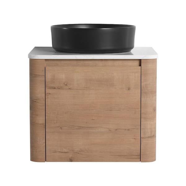 24 in. Wall-Mounted Imitative Oak Bath Vanity with White Engineered Stone Top Unassembled