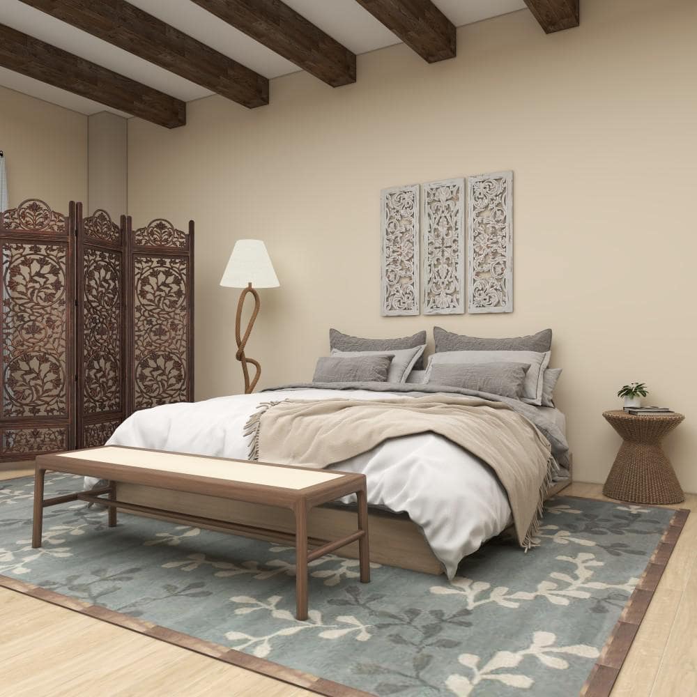 White Distressed Wood Carved Floral Wall Panels Set of 3