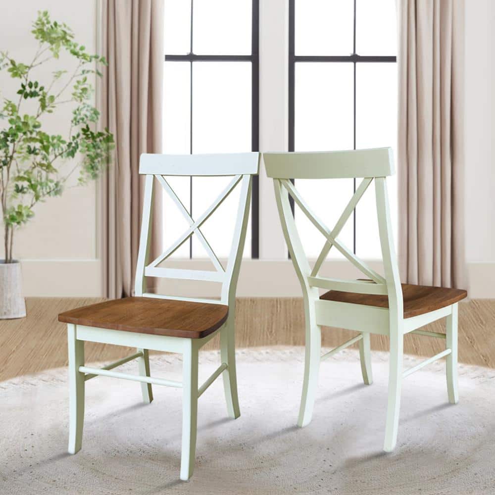 Hickory and Shell Solid Wood Round Pedestal Table Set with High Cross Back Chairs