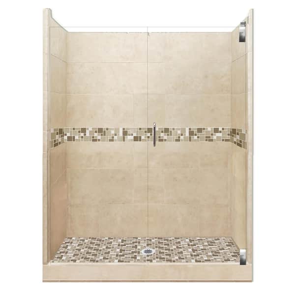 American Bath Factory Tuscany Grand Hinged 42 in. x 48 in. x 80 in. Center Drain Alcove Shower Kit in Brown Sugar and Chrome Hardware