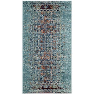 Monaco Blue/Multi Doormat 2 ft. x 4 ft. Distressed Floral Border Area Rug