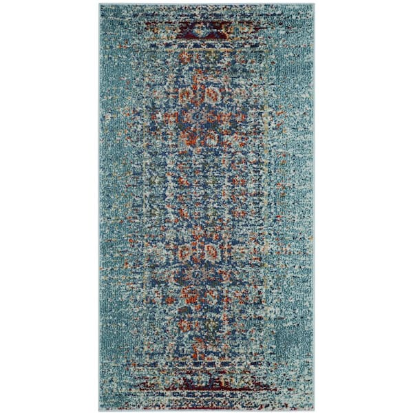 SAFAVIEH Monaco Blue/Multi Doormat 2 ft. x 4 ft. Distressed Floral Border Area Rug