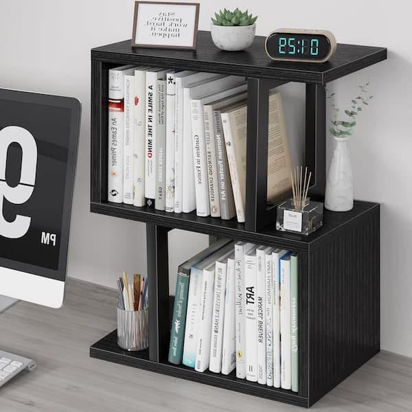 Black 15.7 in. x 22 in. Wood Classic 3-Tier Desktop Bookshelf