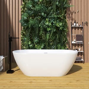 67 in. x 30 in. Acrylic Flatbottom Freestanding Soaking Bathtub in White