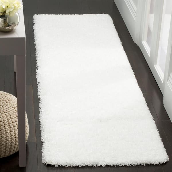 Laguna Shag 2 ft. x 10 ft. White Solid Runner Rug