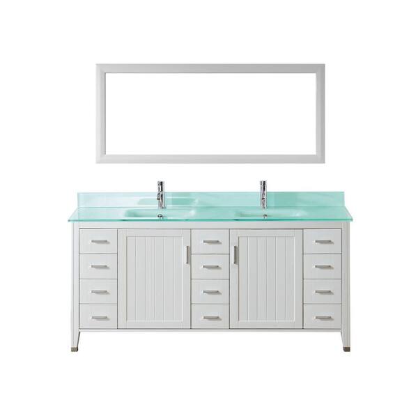 ART BATHE Jackie 72 in. Vanity in White with Glass Vanity Top in Mint and Mirror