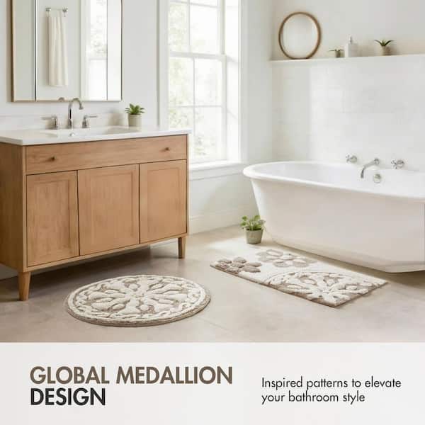 Marrakesh 20 in. x 30 in. Brown Taupe Medallion Tufted Cotton Rectangle Bath Rug