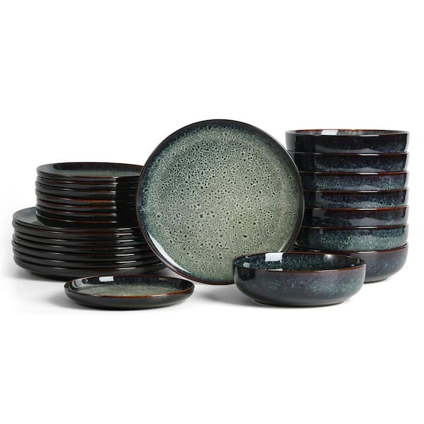 Remy 24-Piece Blue Stoneware Full Set (Service for 8)
