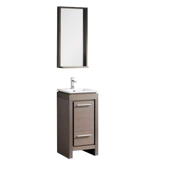 Fresca Allier 16 in. Vanity in Gray Oak with Ceramic Vanity Top in White with White Basin and Mirror (Faucet Not Included)