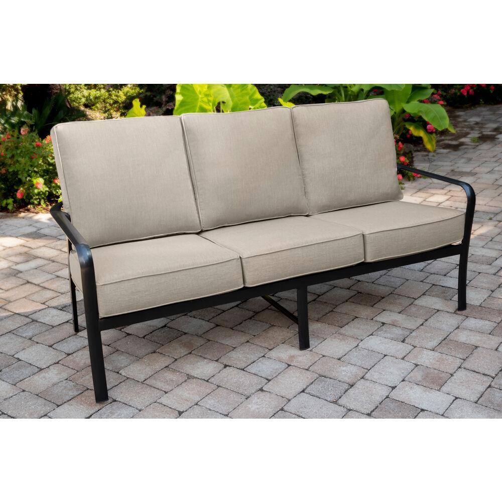 Gunmetal Aluminum Outdoor Sofa with Beige Sunbrella Cushions