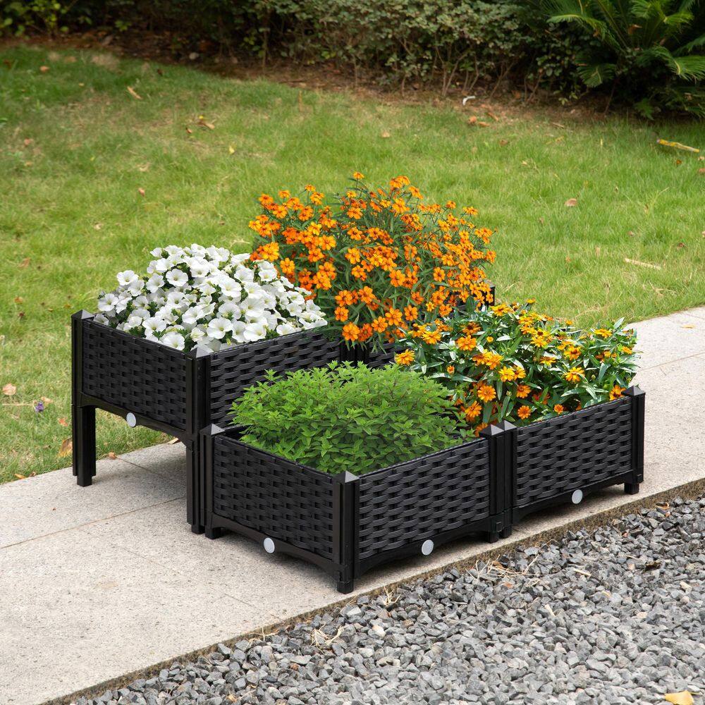 16" Brown Rattan Raised Garden Bed Planter