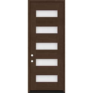 Regency 36 in. W. x 96 in. 5 L Modern Frosted Glass RHIS Hickory-Stained Fiberglass Prehung Front Door