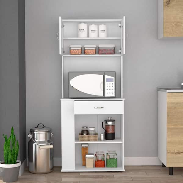 27.5 in. W x 13.7 in. D x 66.9 in. H Ready to Assemble Pantry Double Door Cabinet Drawer 2 Shelves 3 Side Shelves White