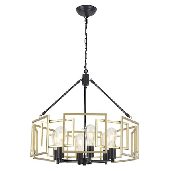 6-Light Black and Gold Transitional Geometric Chandelier Light Fixture for Kitchen Island