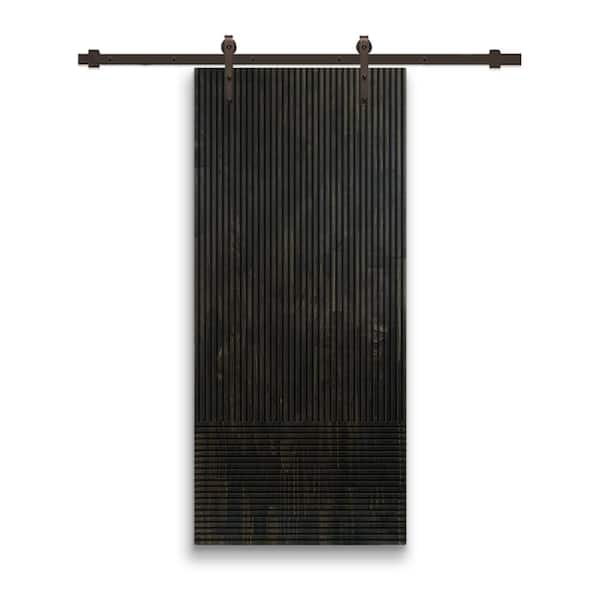 CALHOME 24 in. x 84 in. Japanese Series Pre Assemble Black Stained Wood Interior Sliding Barn Door with Hardware Kit
