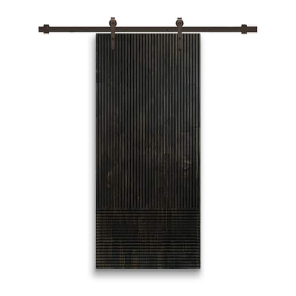 CALHOME 42 in. x 96 in. Japanese Series Pre Assemble Black Stained Wood Interior Sliding Barn Door with Hardware Kit