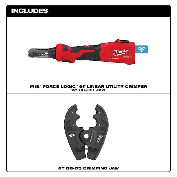 M18 18V Lithium-Ion Cordless FORCE LOGIC 6 Ton Linear Utility Crimper with BG-D3 Jaw
