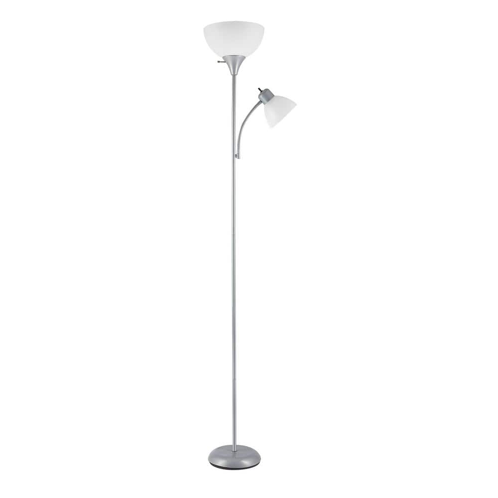 Globe Electric Delilah 72 In Silver, Delilah 72 In Silver Torchiere Floor Lamp With Adjustable Reading Light