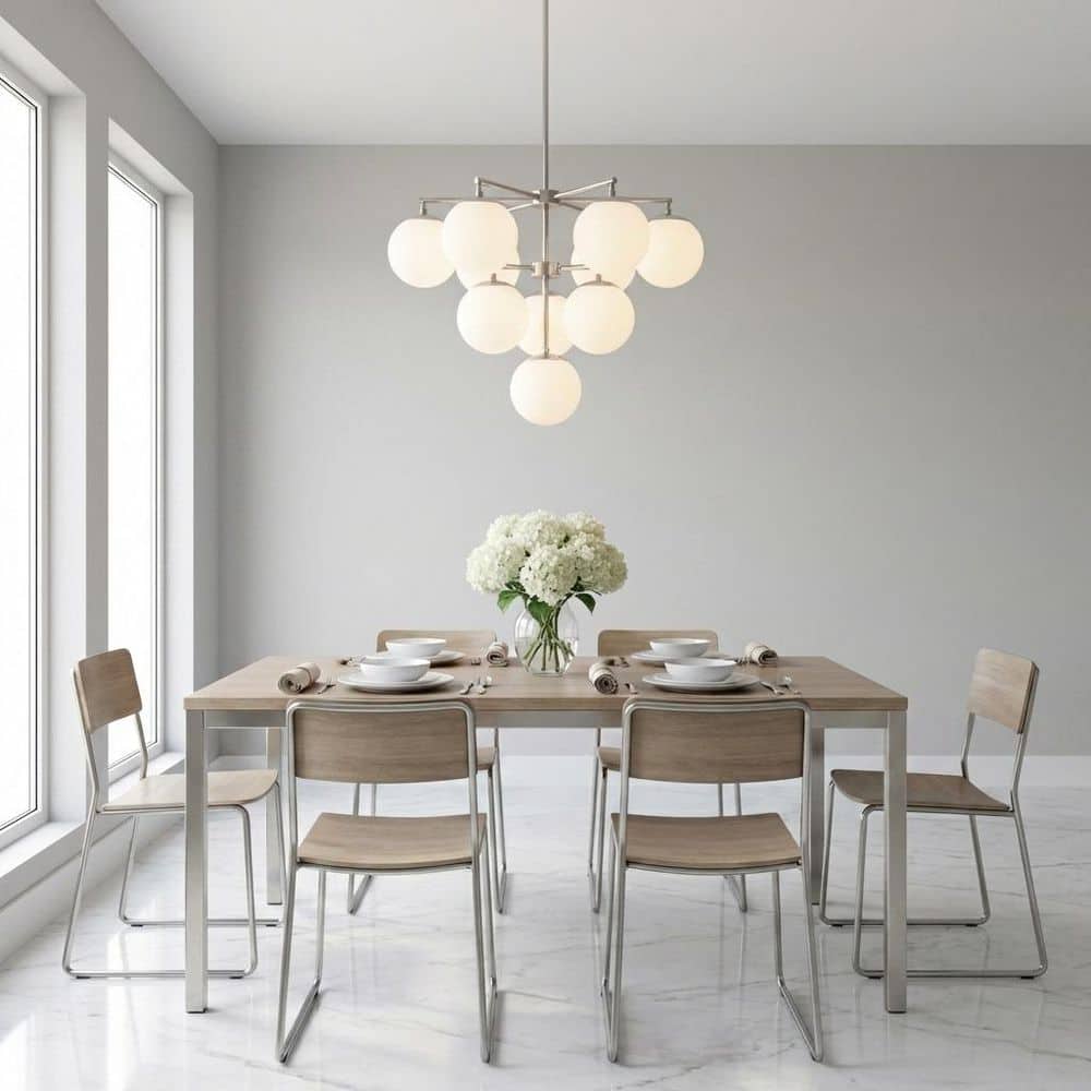 Nube 26 in. W 10-Light Brushed Nickel Modern Dimmable Linear Chandelier with Milk Glass Globe Shades, No Bulb Included price history on PriceWatchPro