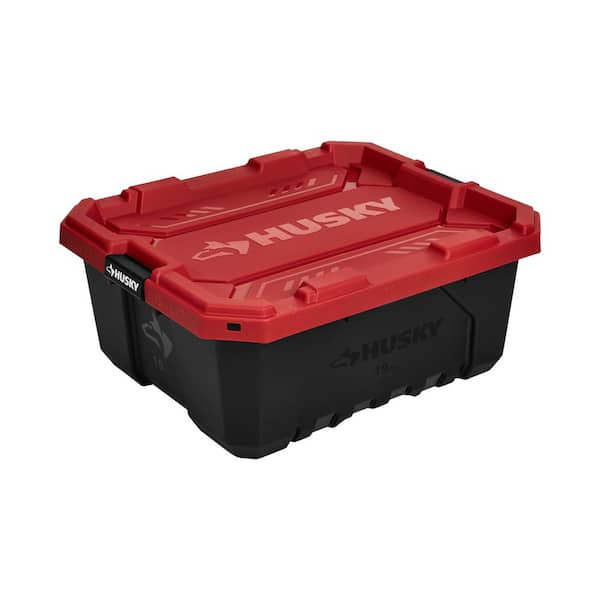 Husky 19 Gal. Pro Grip Storage Tote in Black with Red Lid