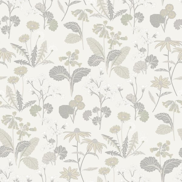 A-Street Prints Magdalena Light Grey Dandelion Wallpaper Sample
