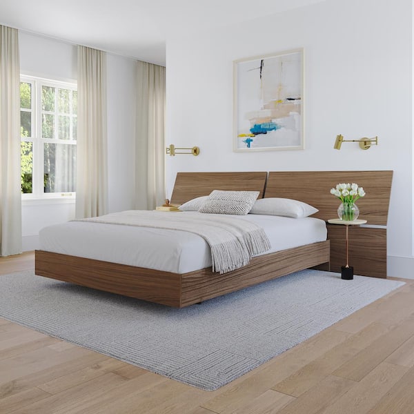 Alibi Walnut Queen Size Platform Bed and Panoramic Headboard