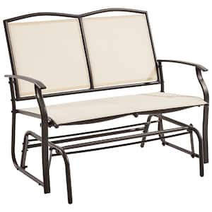 41.7 in. 2-Person Beige Metal Patio Glider Bench with Steel Frame