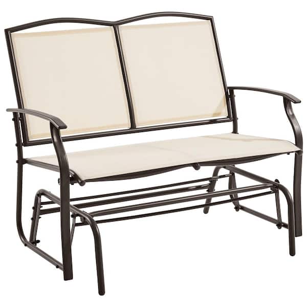 Yaheetech 41.7 in. 2-Person Beige Metal Patio Glider Bench with Steel Frame