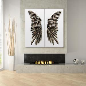 48 in. x 24 in. "The Wings" Primo Mixed Media Iron Wall Sculpture on Canvas Diptych (Set of 2)