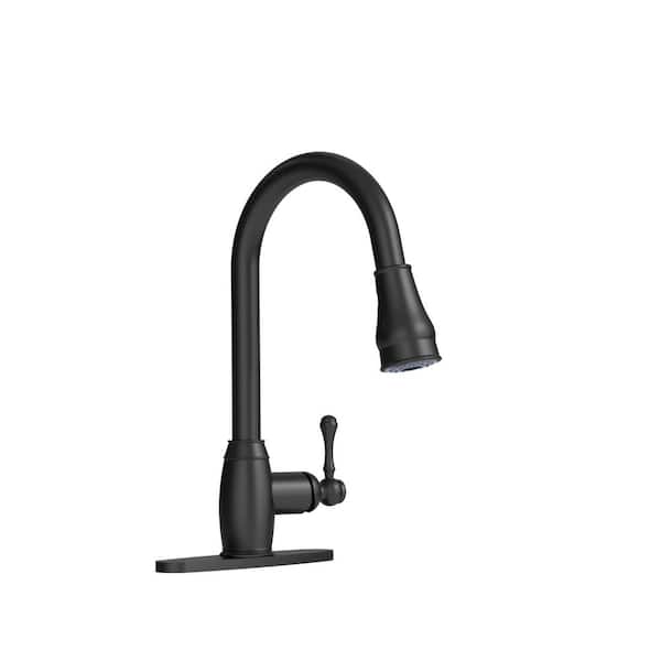 16 in. H Stainless Steel Pull Down Sprayer Kitchen Faucet with 1-Handle, Hot and Cold and 360° Swivel in Matte Black