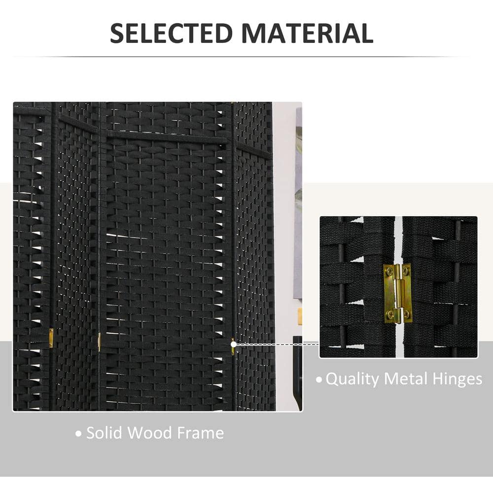 Black 6-Panel Folding Privacy Screen with Pine Wood Frame