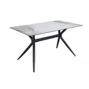 Elega Modern Dining Table 55 in. Sintered Stone Rectangular Top and Durable Stainless Steel Base, Medium Grey