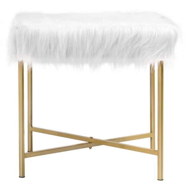 Gymax White Decorative Ottoman Stool Footrest with Gold Metal Legs