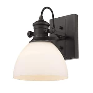Hines 4.625 in. Rubbed Bronze with Opal Glass Sconce